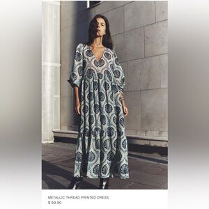 Zara Metallic Thread Printed Dress NWT size MED